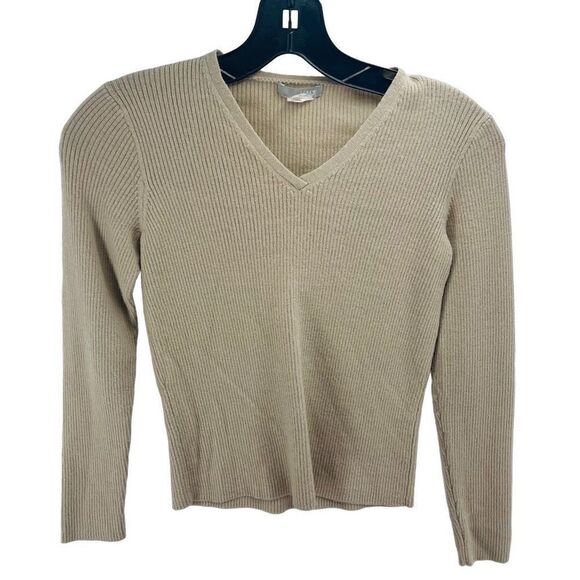 J. Crew Women's Pullover Sweater Long Sleeve Knitted Rib Top merino Wool Tan Siz - Picture 4 of 7